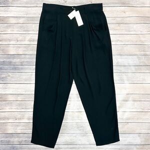 Eileen Fisher Black Silk Pleated Tapered Ankle Length Georgette Crepe Pants NWT